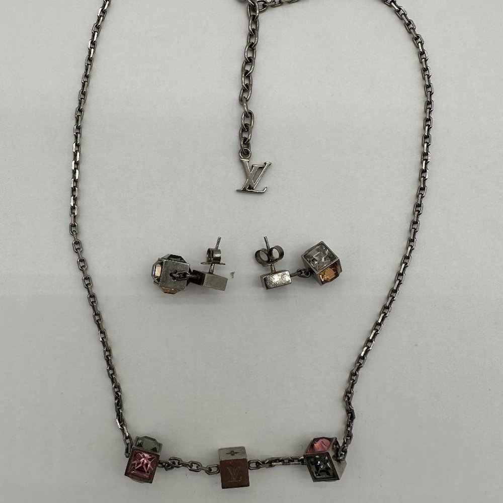 Louis Vuitton Pre-Loved Dice Jewelry Necklace and Earrings with LV Pouch